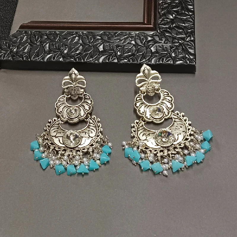 women turquoise earrings -Bhavi Crystal Stone Silver Plated Dangler Earrings