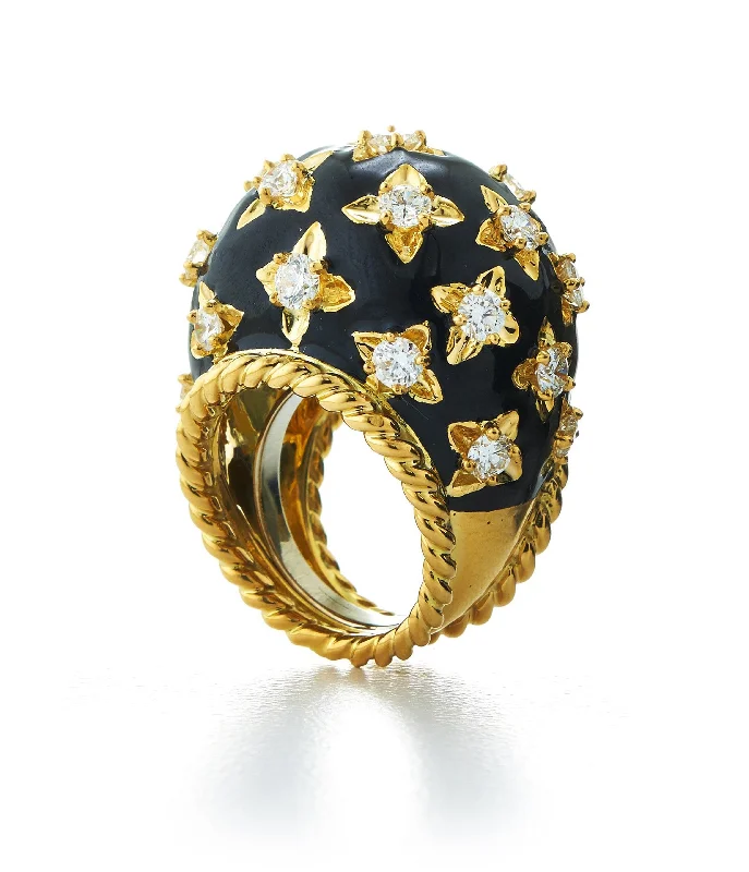 women men’s wedding rings -Star Ring, Black Enamel