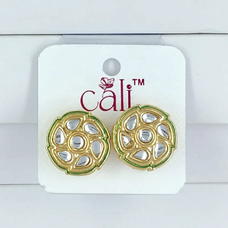 women diamond stud earrings -Corbeda Fashion Gold Plated Kundan Stone Stud Earrings