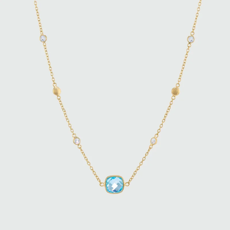 women minimalist necklaces -Iseo Blue Topaz Gemstone & Gold Vermeil Necklace