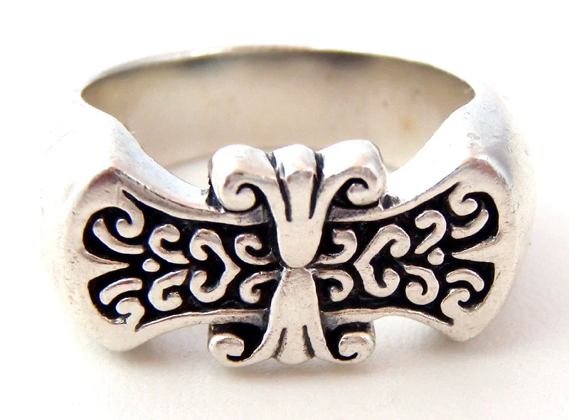 women vintage rings -Heavy Antique Sterling Silver Ring Size 9