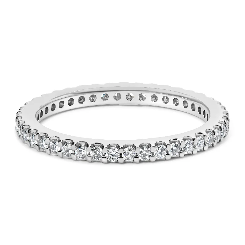 halo engagement rings -14K White Gold Shared Prong Set Round Diamond Eternity Band Ring