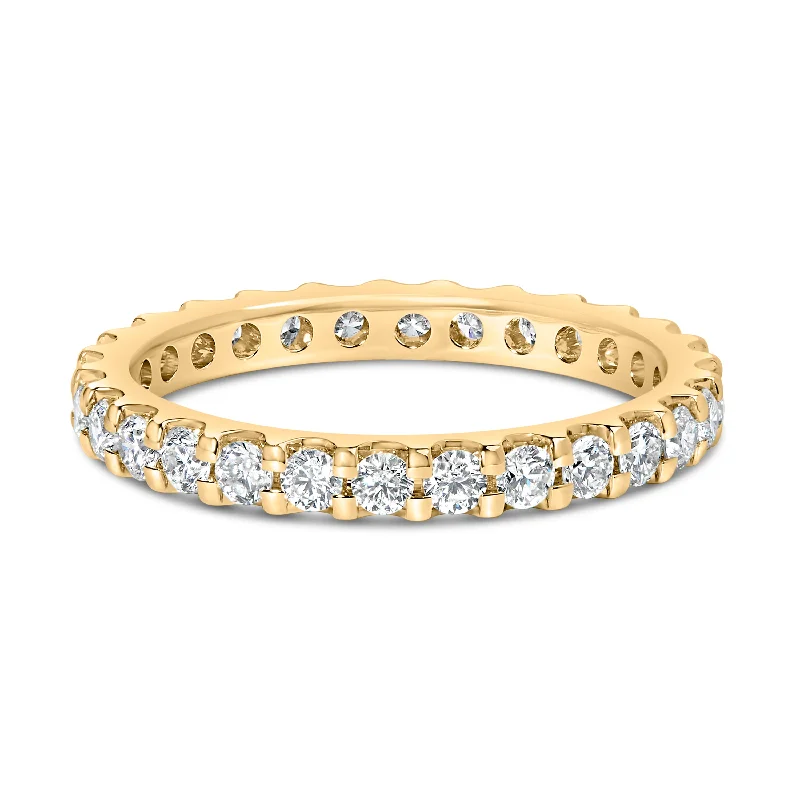 wedding ring and engagement ring sets -14K Yellow Gold Shared Prong Set Round Diamond Eternity Band Ring