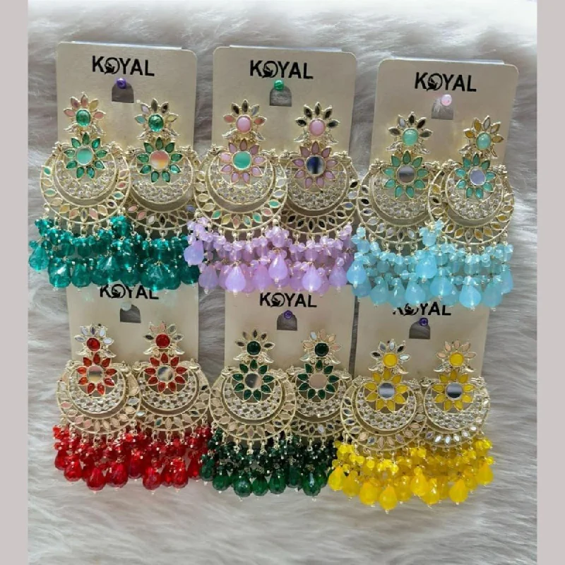 women pearl earrings -Kavita Art Gold Plated Mirror And Beads Dangler Earrings (Assorted Color 1 Piece Only)