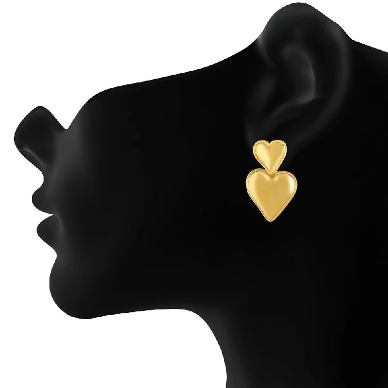 women crystal earrings -Mahi Gold Plated Dual Heart Drop Earrings for Women (ER1109864G)