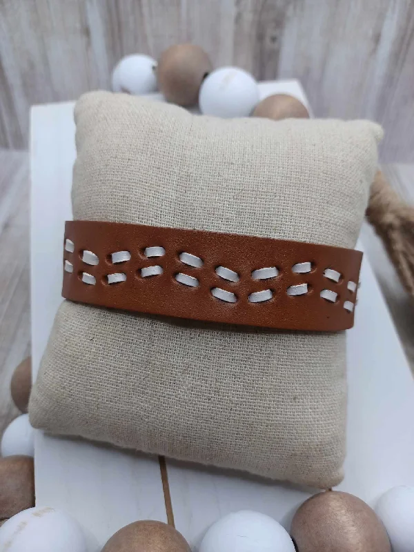 women fashion bangles set -Brown Leather Style Bracelet w/ Woven Detail