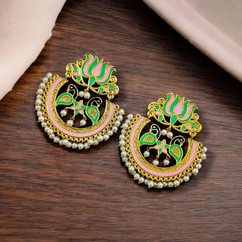 women gemstone earrings -Maharani Jewels Gold Plated Pearls Dangler Earrings