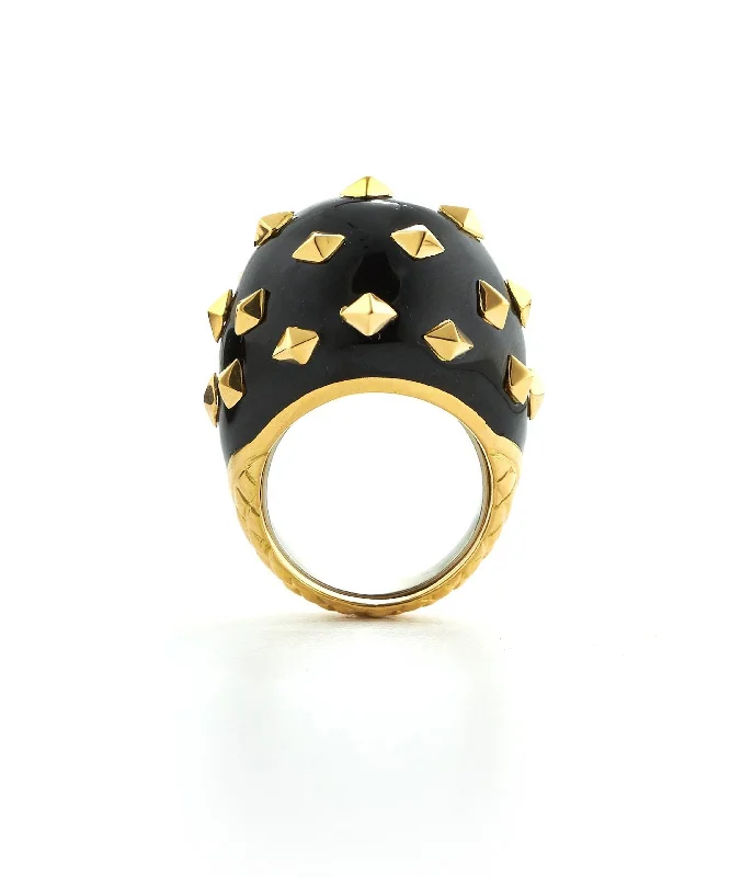 women pearl rings -Jackie Ring, Black Enamel