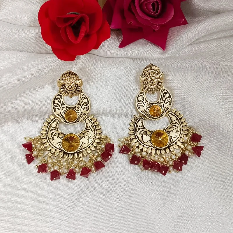 women pearl earrings -Bhavi Crystal Stone Gold Plated Dangler Earrings