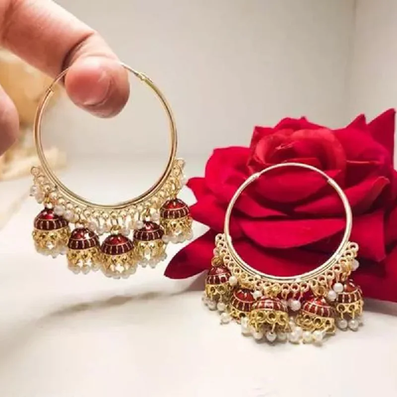 women diamond hoop earrings -Mahavir Gold Plated Meenakari Jhumki Earrings