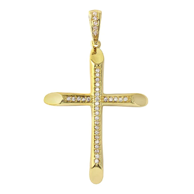 women elegant necklaces -Religious by Jewelry America Polished 14K Yellow Gold Tube Cross Crucifix Charm Pendant with Cubic Zirconia