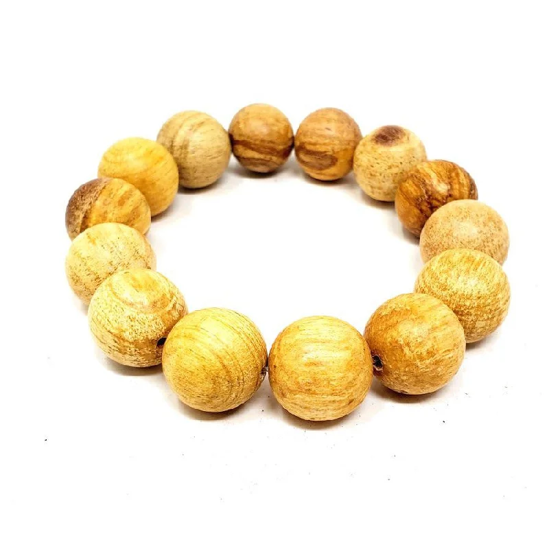 women anniversary bracelets -15 mm Elastic Bracelet Round Beads - Palo Santo