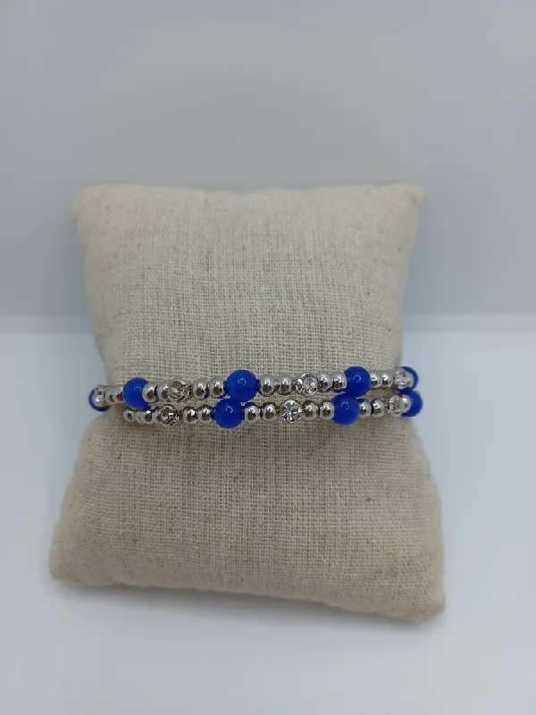 women leather bracelets -Blue Moonstone Coil Bracelet