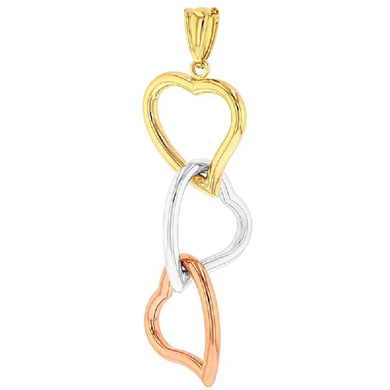 women vintage-style necklaces -14K Yellow Gold, White Gold and Rose Gold Dangling Hearts Pendant