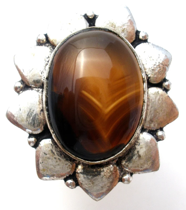 women vintage wedding bands -Brown Banded Agate 925 Ring Size 9