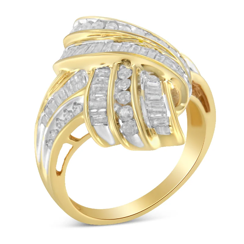 halo engagement rings -10K Yellow Gold Diamond Bypass Cocktail Ring