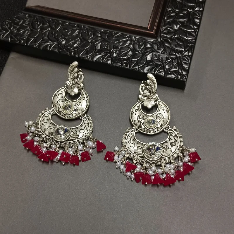 women statement hoop earrings -Bhavi Crystal Stone Silver Plated Dangler Earrings