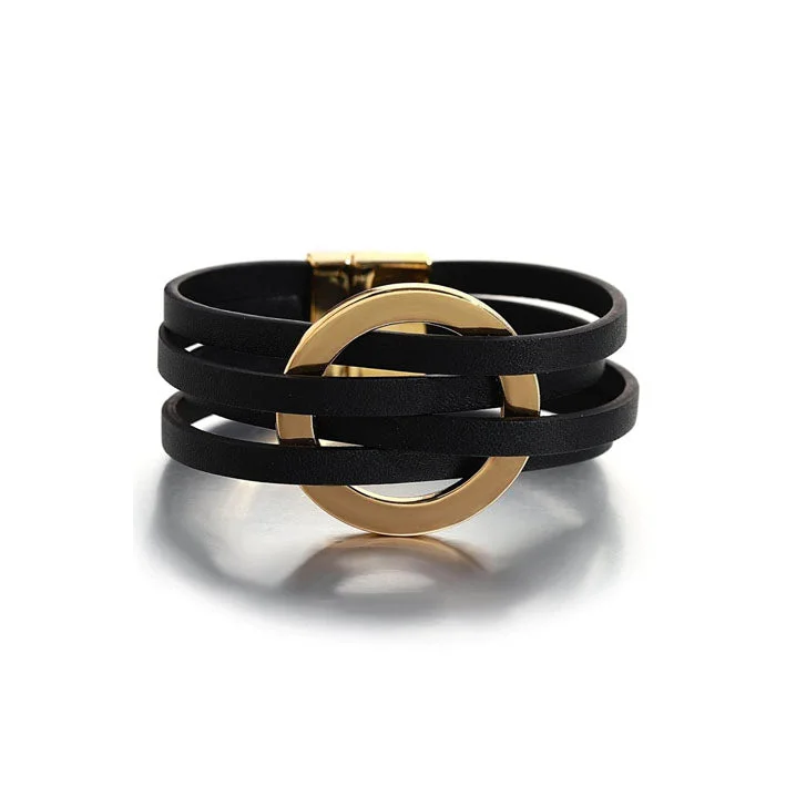 women stackable bracelets -Round Decor Layered Bracelet Black