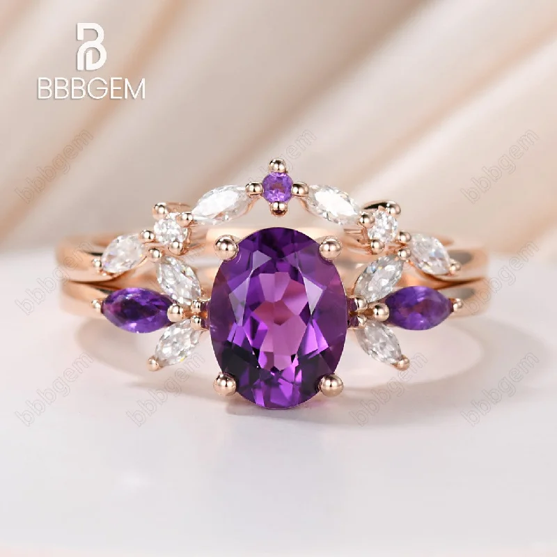 platinum engagement rings -Art Deco 1.5 Carat Amethyst Engagement Ring Oval Cut Moissanite Wedding Band Butterfly