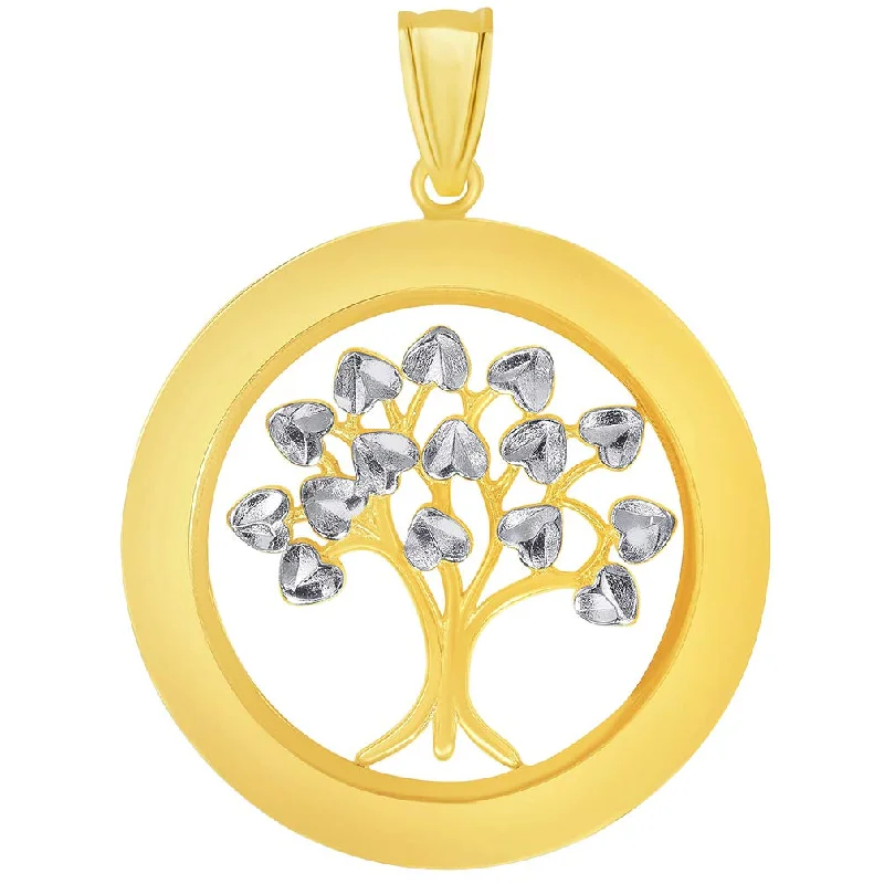 women gold chain necklaces -14k Yellow Gold Round Two Tone Tree of Life Medal Pendant