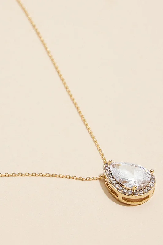 women vintage necklaces -18K Gold Dipped Teardrop Pave Pendant Necklace