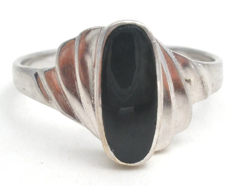 women silver rings -Sterling Silver Black Onyx Ring Size 8