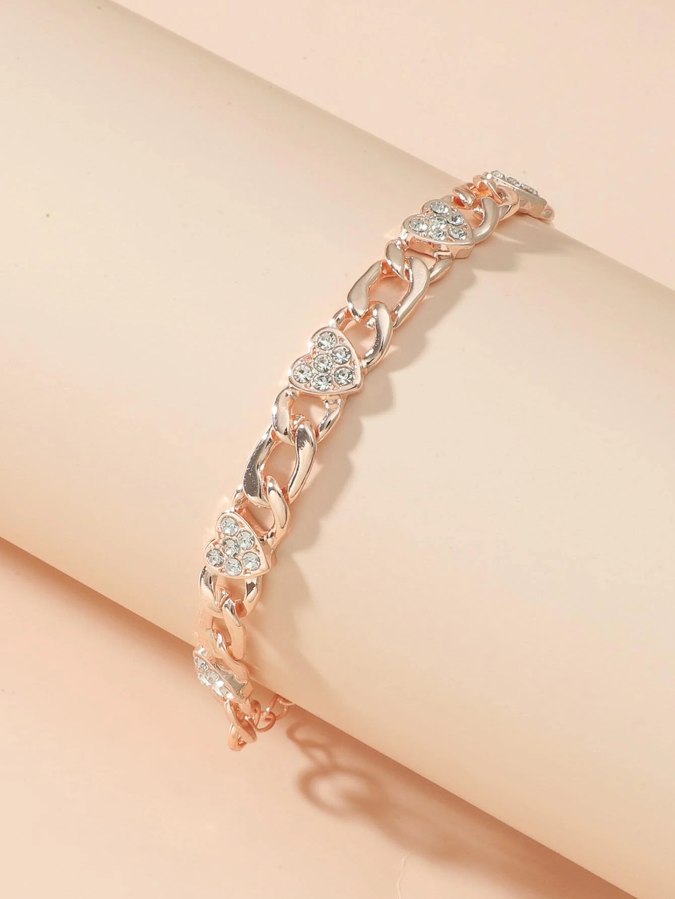 women thin bangles -Rose Gold Heart Bracelet/Anklet w/ Rhinestone Detail