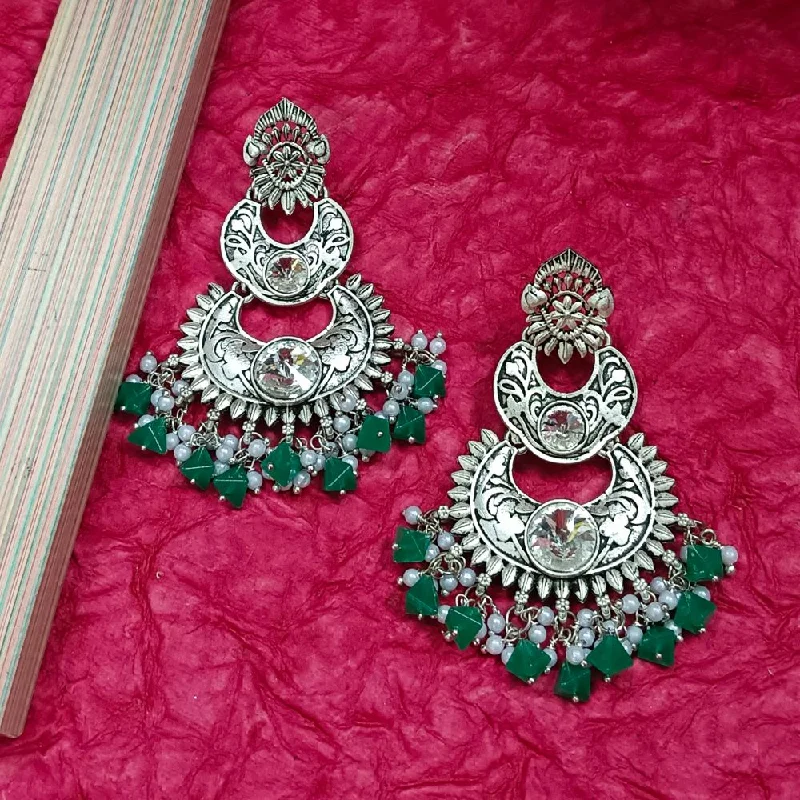 women hoop and stud earrings -Bhavi Crystal Stone Silver Plated Dangler Earrings