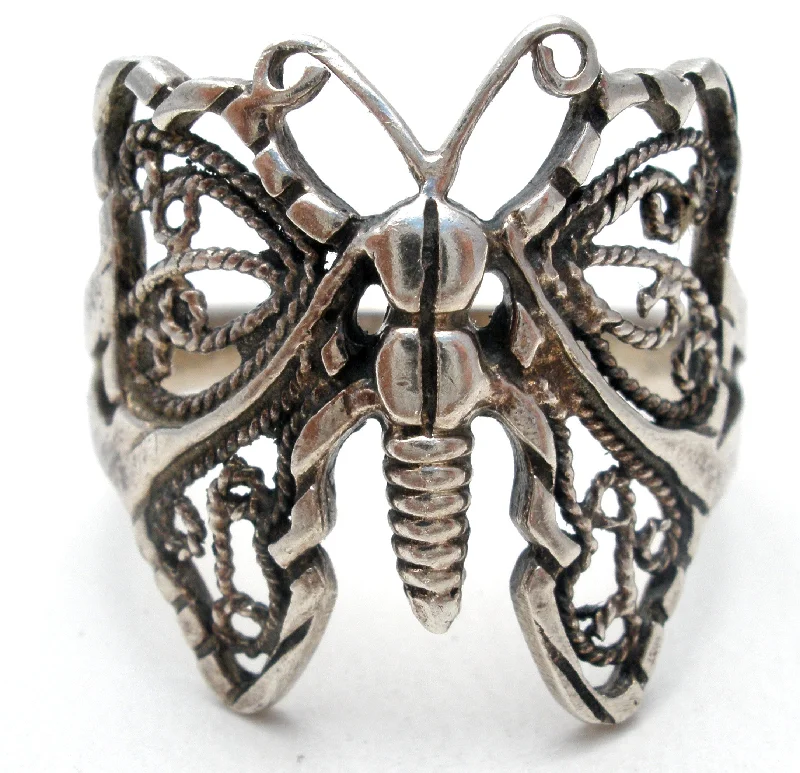 women sterling silver engagement rings -Filigree Butterfly Ring Sterling Silver Size 9