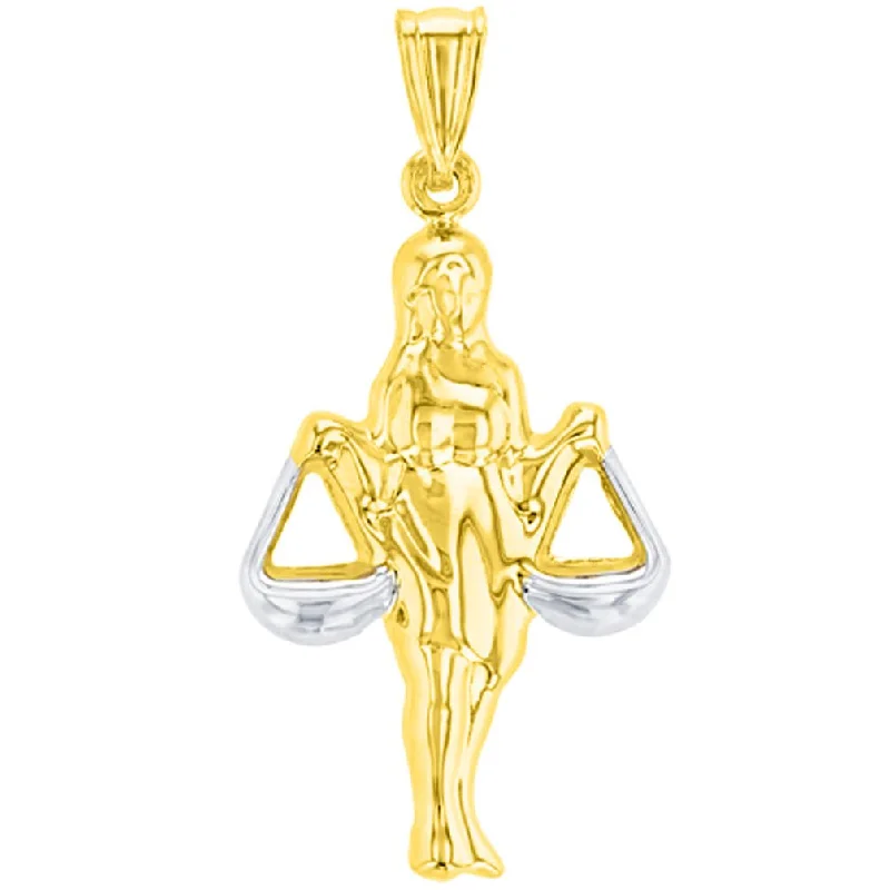 women wedding necklaces -High Polish 14K Yellow Gold Libra Zodiac Sign Charm Holding Scale Pendant