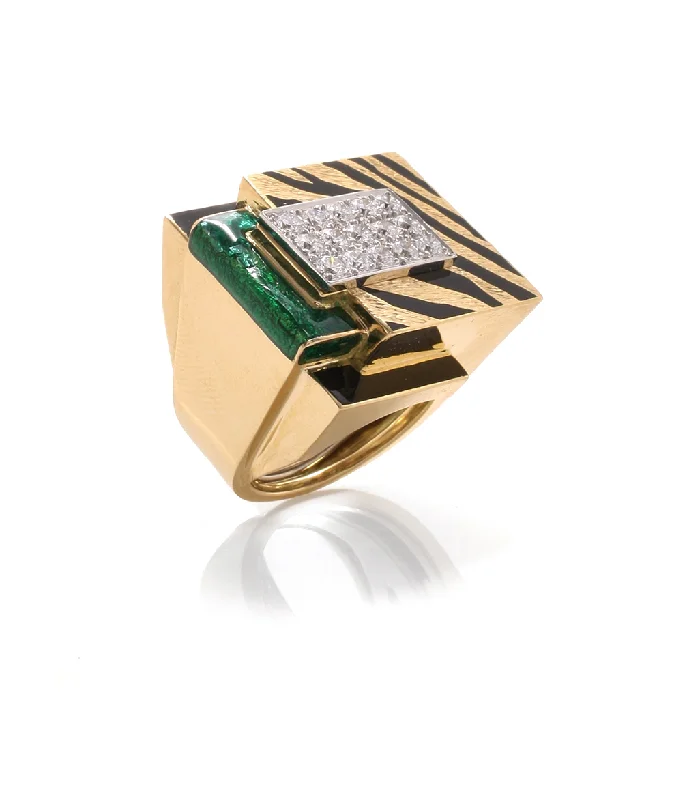 women large rings -Cubist Tiger Stripe Ring