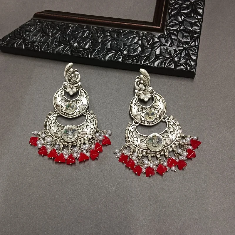 women sparkling drop earrings -Bhavi Crystal Stone Silver Plated Dangler Earrings