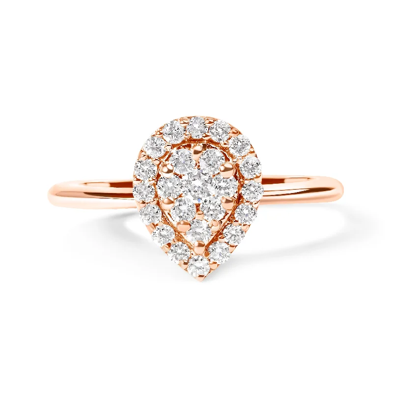 sapphire and diamond engagement rings -10K Rose Gold 3/8 Cttw Composite Diamond Pear Shaped Halo Promise Ring