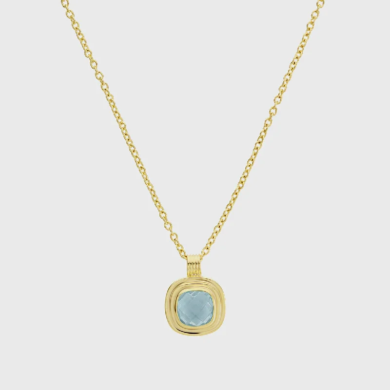 women golden flower necklaces -California Cushion Blue Topaz Necklace