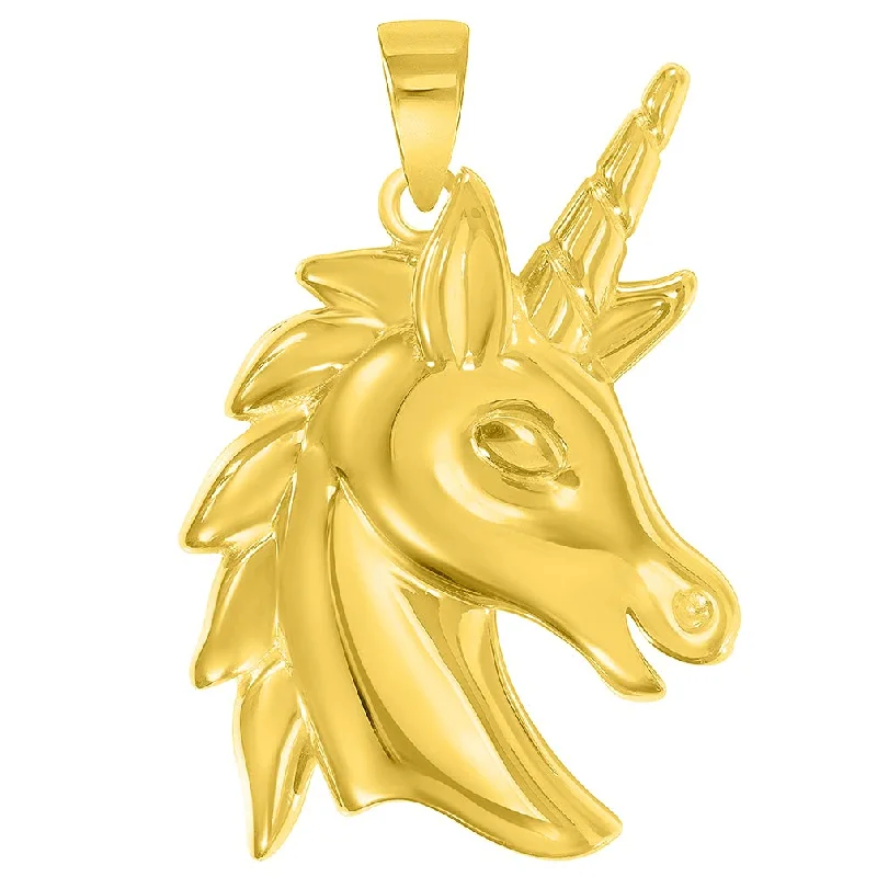 women pearl drop necklaces -14k Yellow Gold Unicorn Horse Head Mythical Animal Pendant