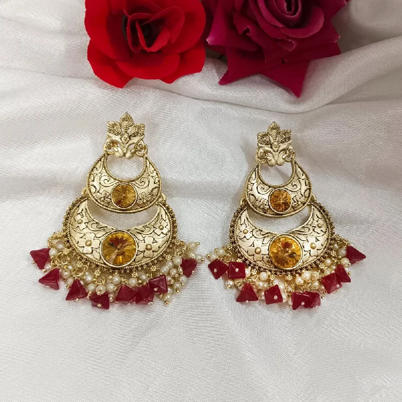 women infinity stud earrings -Bhavi Crystal Stone Gold Plated Dangler Earrings