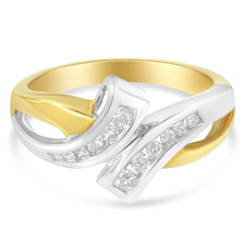 classic engagement rings -10K Two Toned Channel-Set Diamond Bypass Ring