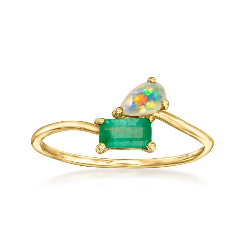 floral engagement rings -RS Pure by Ross-Simons Opal and . Emerald Toi Et Moi Ring in 14kt Yellow Gold