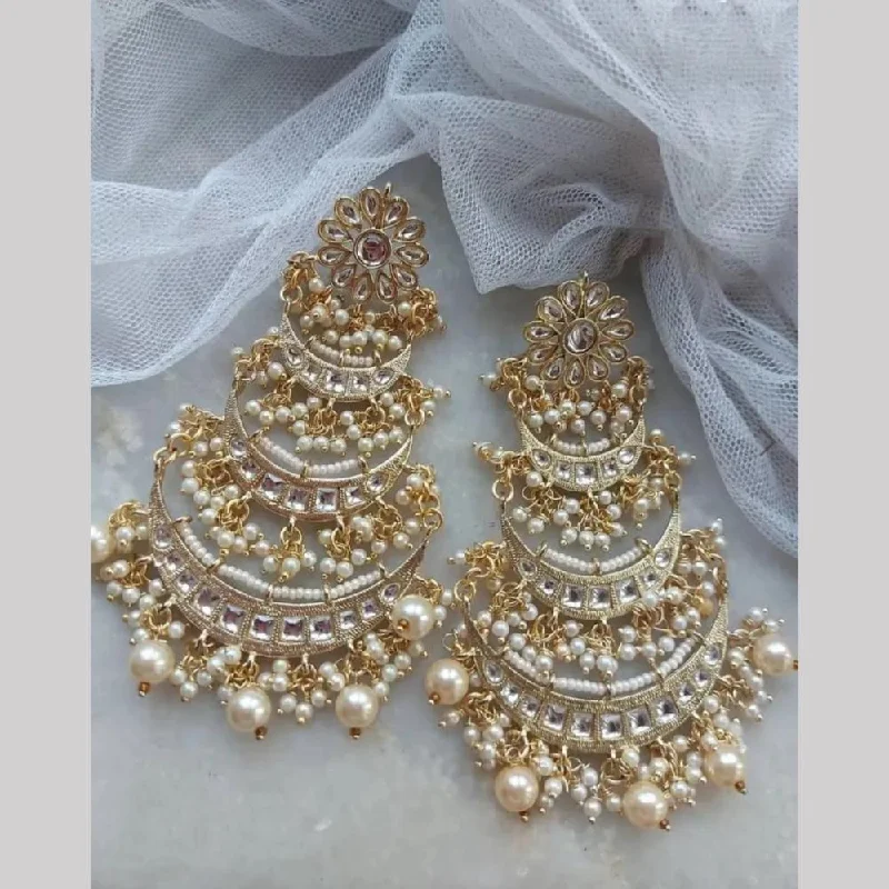 women diamond earrings -FS Collection Gold Plated Kundan Stone And Pearl Dangler Earrings