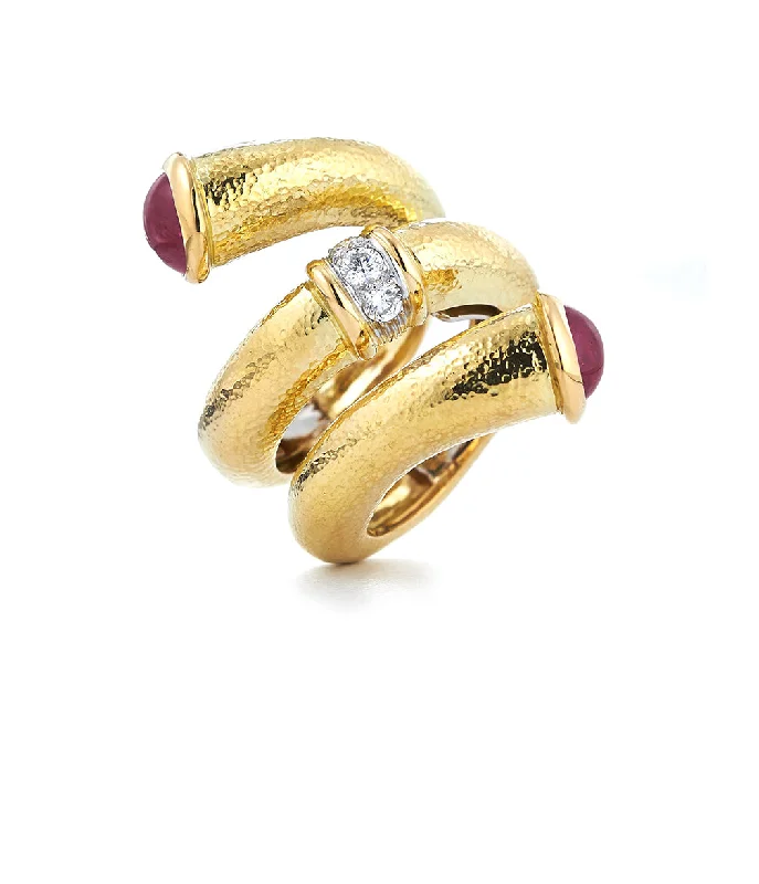 women classic rings -Ruby Pipe Ring, Hammered 18K Gold