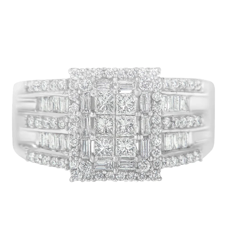 affordable solitaire engagement rings -10K White Gold Diamond Cluster Ring