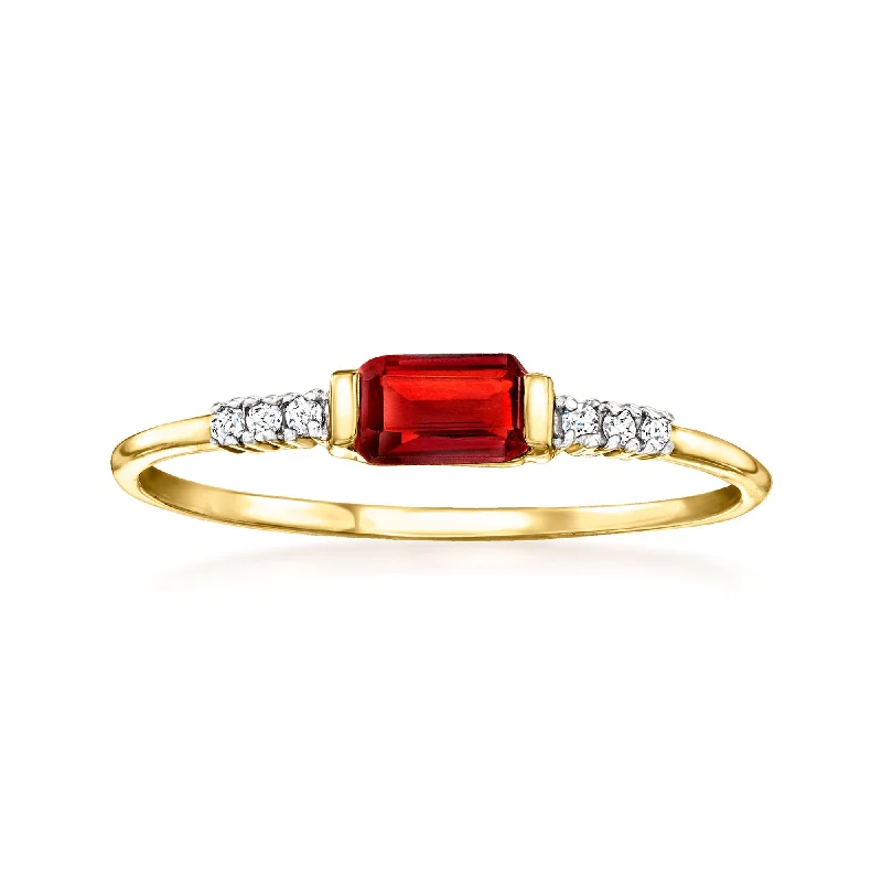 platinum solitaire engagement rings -RS Pure by Ross-Simons Garnet Ring With Diamond Accents in 14kt Yellow Gold