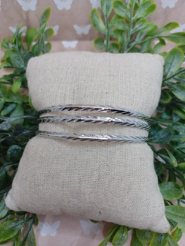 women stackable bangles -Silver Triple Layered Textured Bracelet