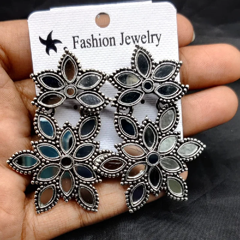 women personalized stud earrings -Manisha Jewellery Oxidised Plated Mirror Dangler Earrings