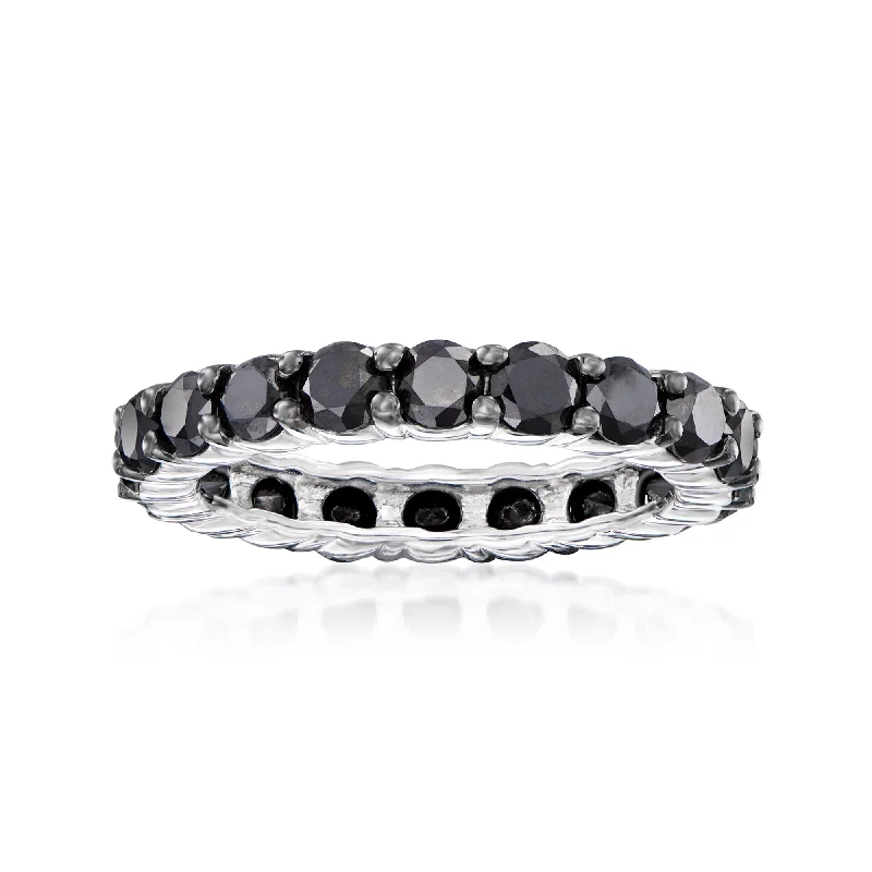 custom engraved engagement rings -Ross-Simons Black Diamond Eternity Band in Sterling Silver