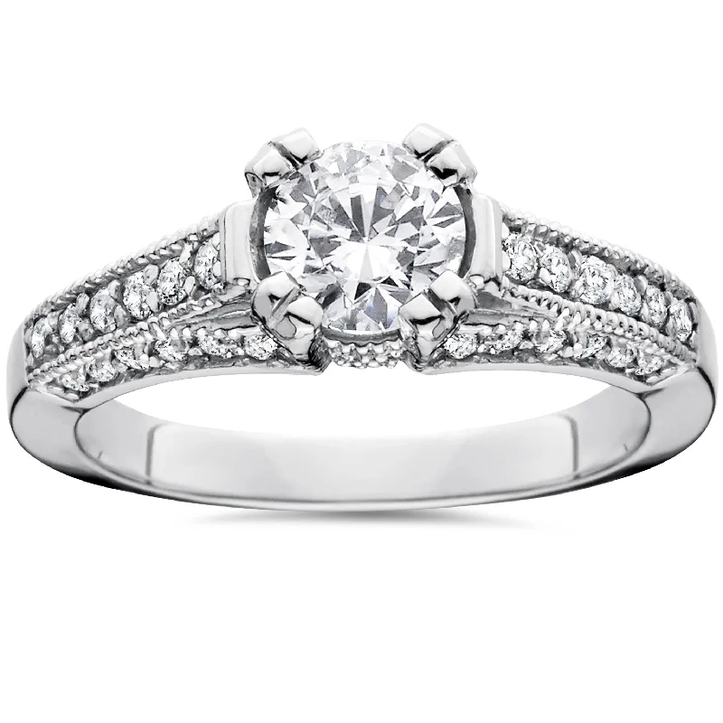 simple gold engagement rings -1 1/3Ct Tdw Lab Grown Diamond (1Ct Center) Engagement Ring 14K White Gold Size Selectable