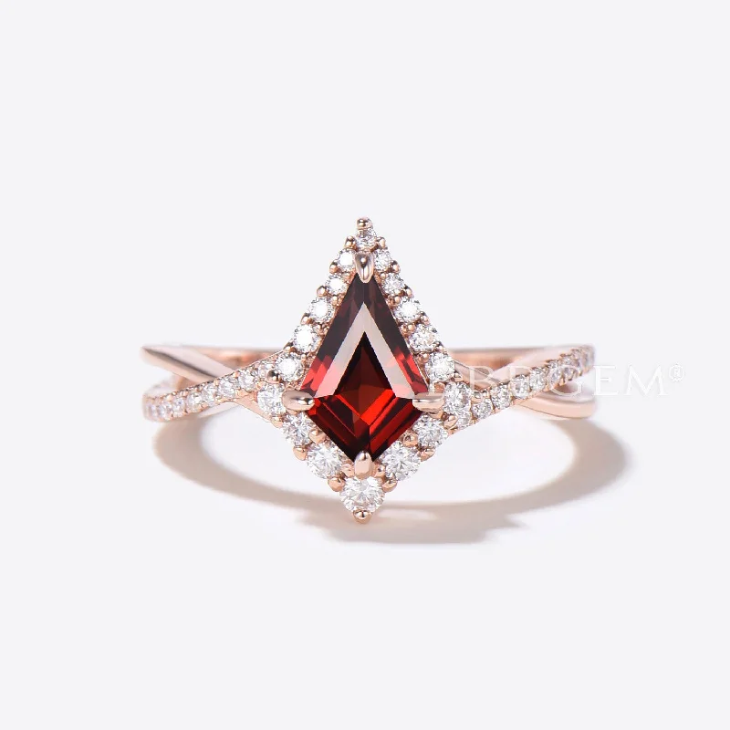 luxury diamond engagement rings -Halo Kite Natural Garnet Engagement Ring Infinity Twisted Ring