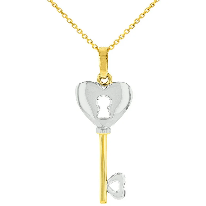 women bracelet and necklace sets -14K Yellow Gold Polished Key to My Heart Love Pendant Necklace