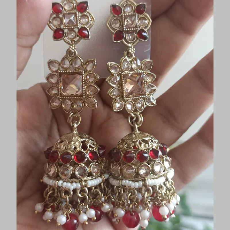 women dangle earrings -Exotica Collection Gold Plated Crystal Stone And Pearls Jhumki