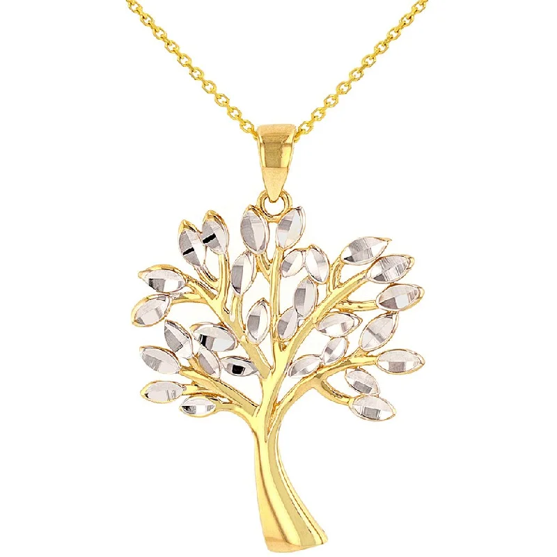 women chic necklaces -Solid 14K Yellow Gold Textured Elegant Tree of Life Pendant Necklace